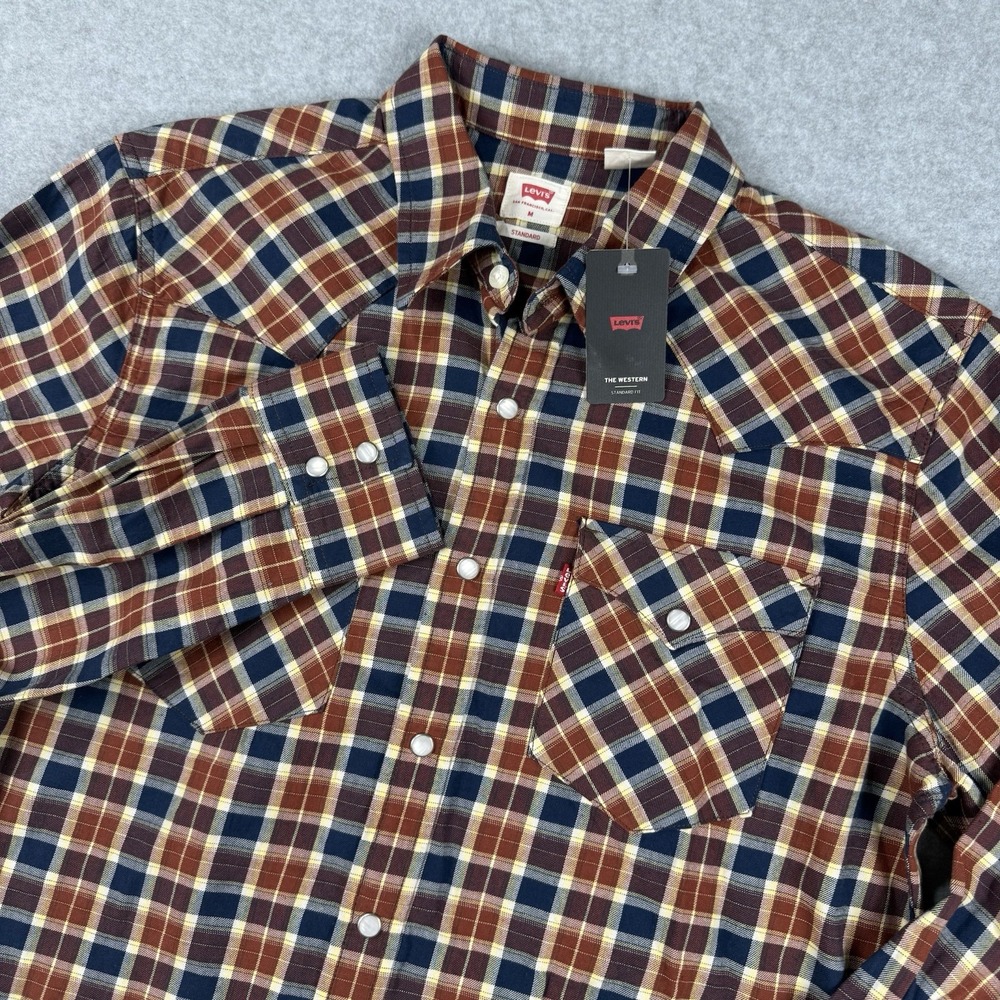 Levi's Standard Western Shirt Men's Med Plaid Pearl Snap Cowboy Rancher Casual